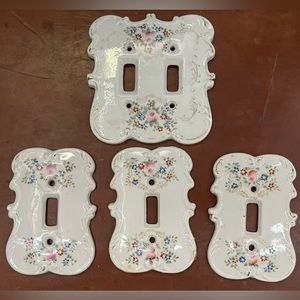 Vintage set of 4 porcelain hand painted switch plates
